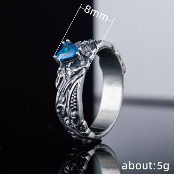 💝 High Quality Carved Dainty Triangle Blue Stone Ring for Women, PD613 - Picture 8 of 8